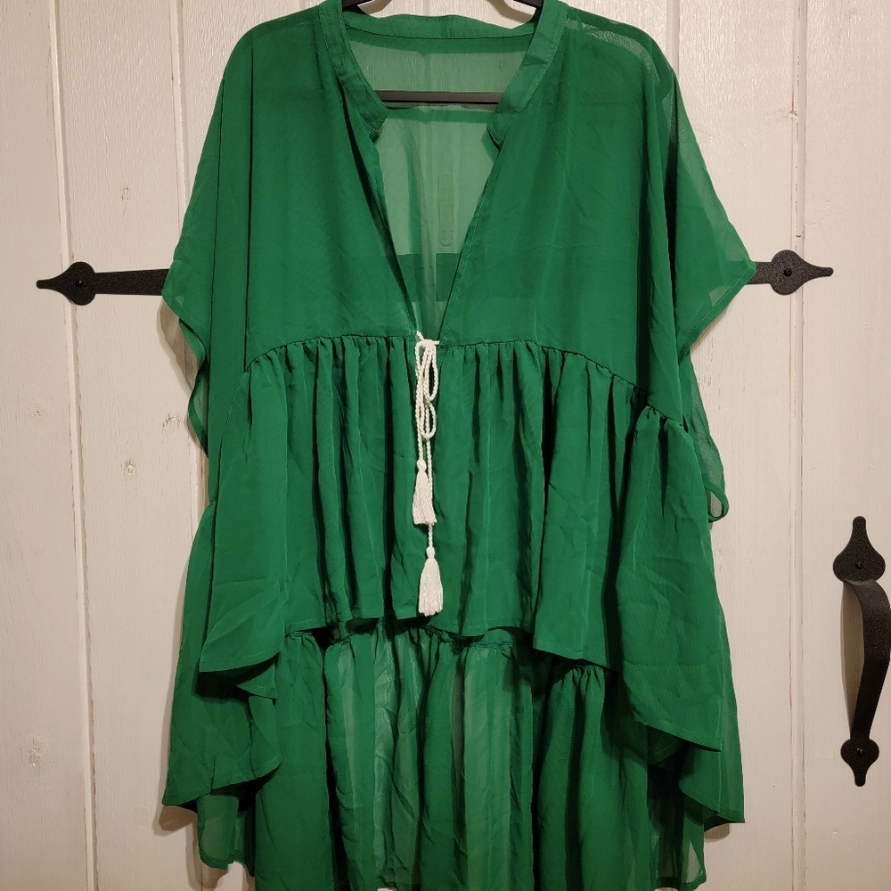 Womens Coverup Vibrant Green Ruffled One Size